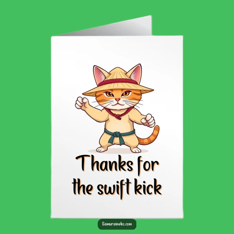Free Printable Thank You Card: Karate Cat Pose, Humorous Downloadable Gift