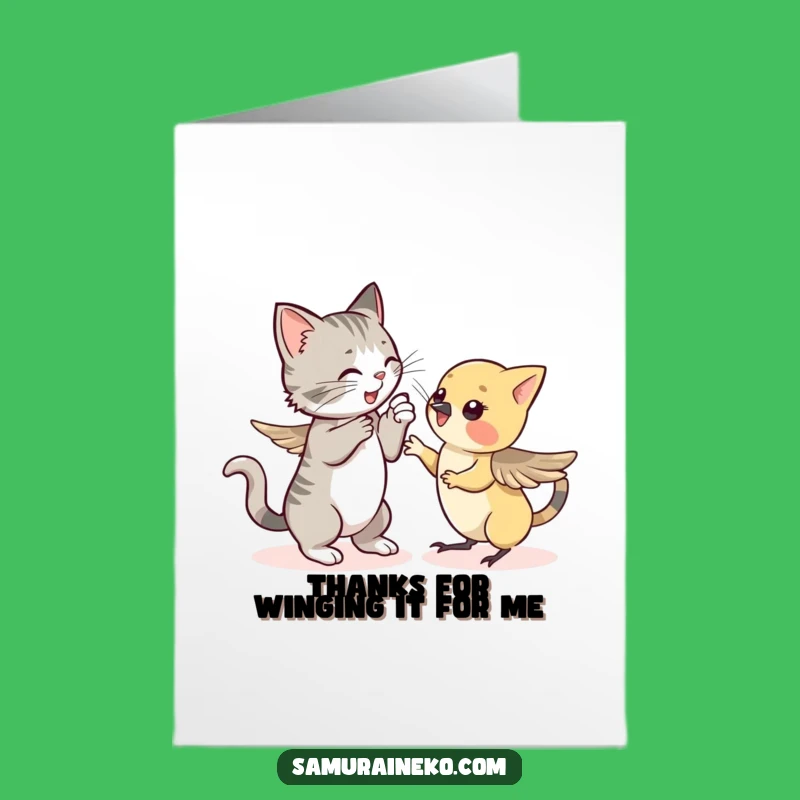 Free Printable Thank You Card: Cat Sparrow Sparring Funny Downloadable