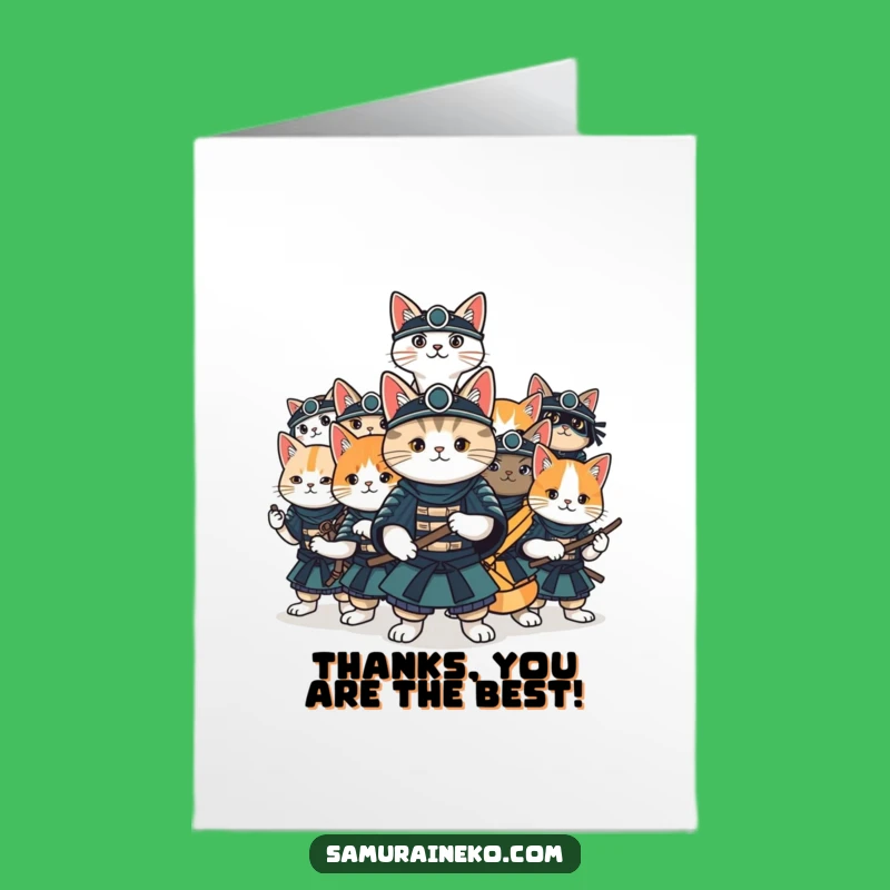 Free Printable Thank You Card: Cat Samurai Group, Amusing Downloadable