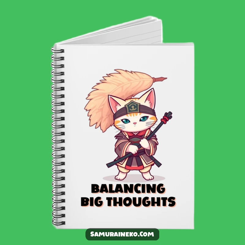 Funny Cat Samurai Notebook - Feather Balance Zen Journal