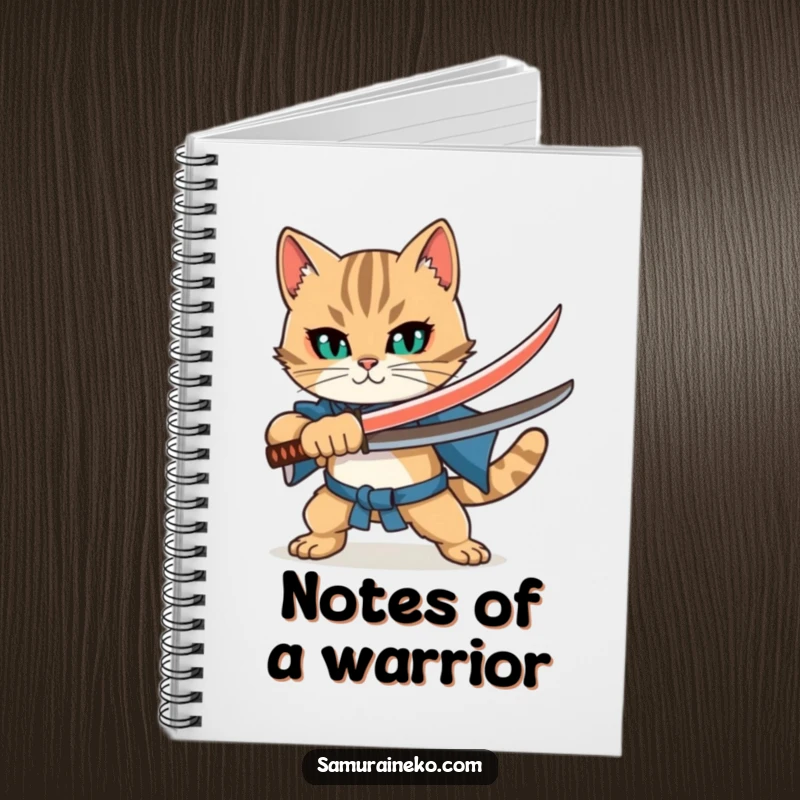 Funny Cat Katana Notebook: A courageous cat with a miniature sword, poised for writing, perfect for journaling adventures.