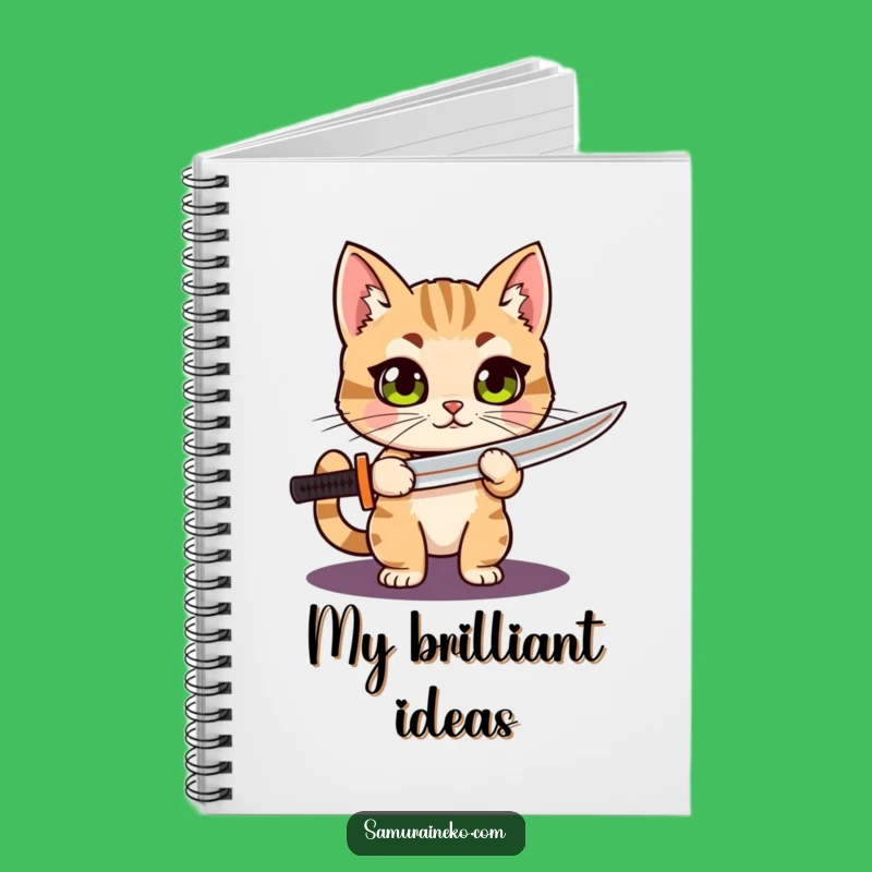 Funny Cat Katana Notebook: Proud Warrior with Wide Eyes, Journal Humorous Thoughts