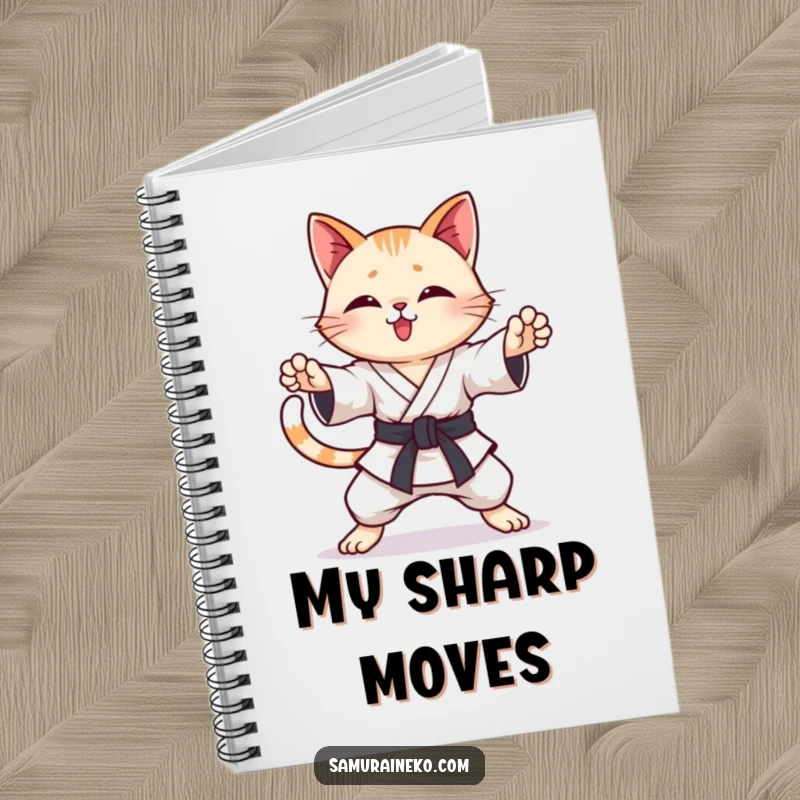 Funny Karate Cat Notebook: A lined notebook with a cat practicing karate poses with a wagging tail, perfect for note-taking.