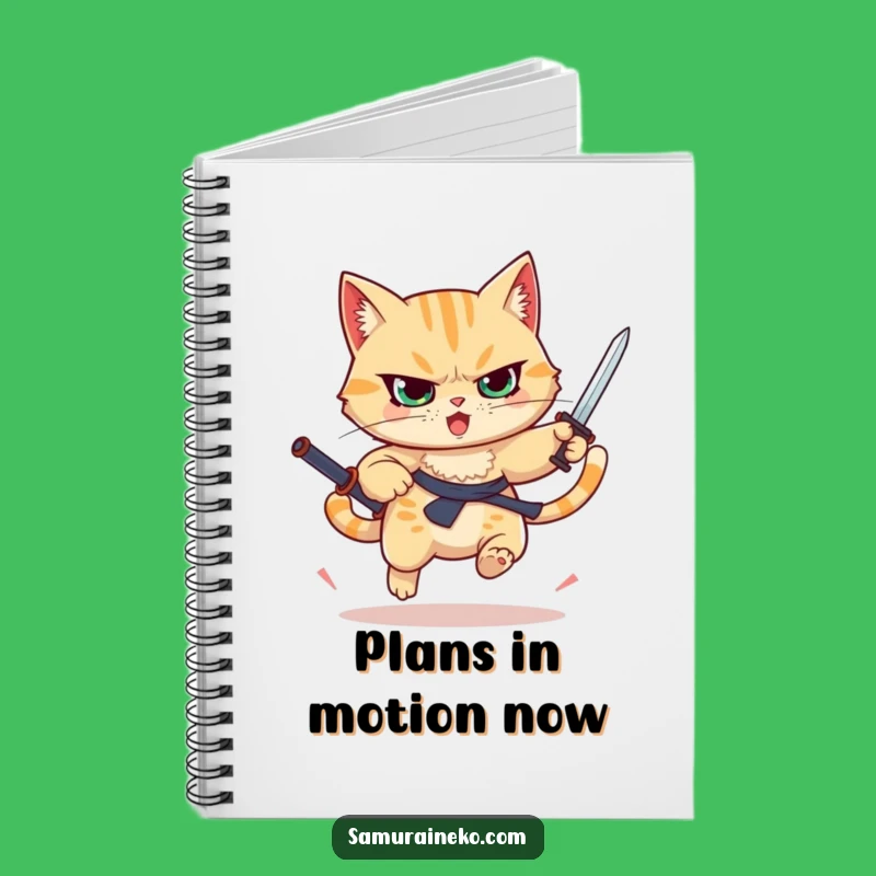 Funny Leaping Cat Notebook - Tiny Sword Warrior Journal - Perfect Gift for Achievers