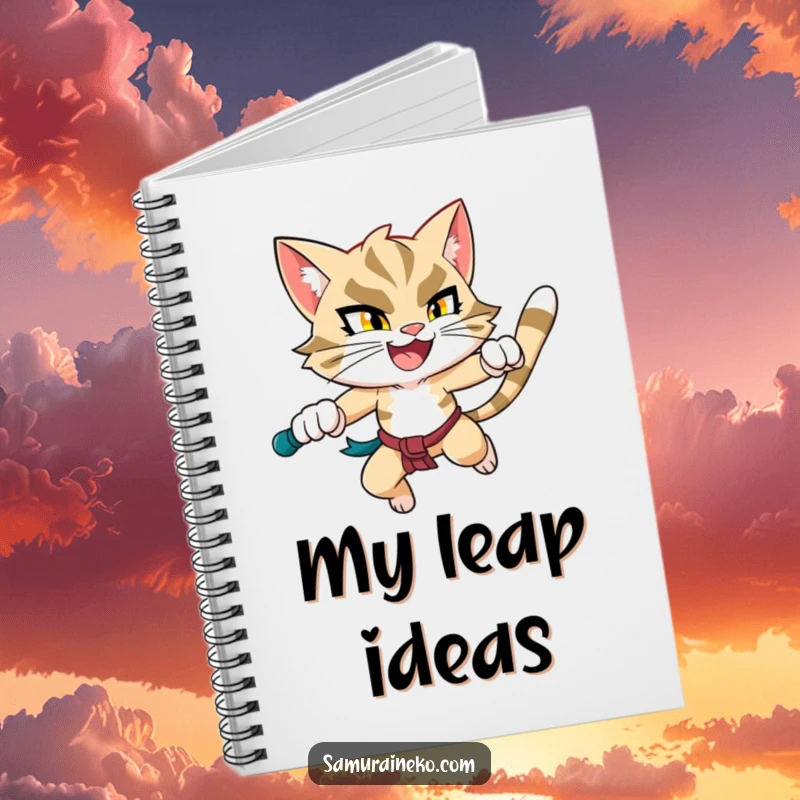Funny Leaping Cat Notebook: A lined notebook with a happy and determined cat warrior mid-leap, perfect for note-taking.
