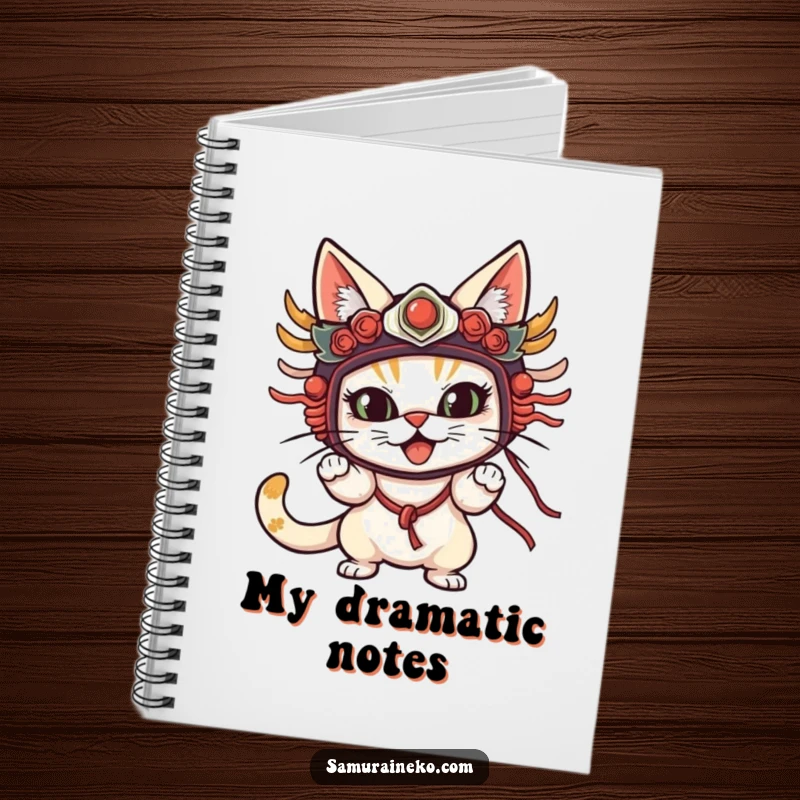 Funny Cat Mask Notebook featuring a cat in a traditional mask striking a comical pose, perfect for jotting down thoughts and plans.