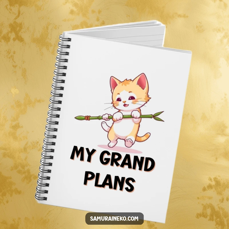 Funny Mischievous Kitten Notebook: Kitten doing a somersault with a bamboo spear, perfect for jotting notes with playful humor. A funny gift.