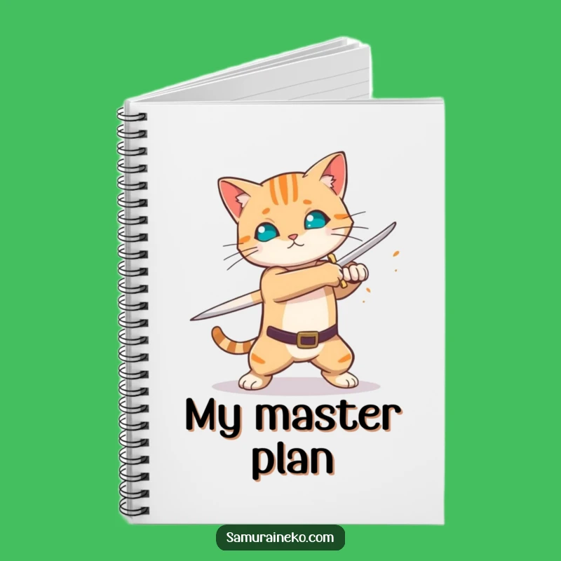 Funny Sword Swing Cat Notebook - Fiery Blade Warrior Journal - Perfect Gift for Leaders