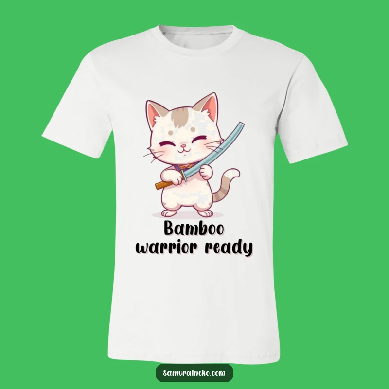 Funny Bamboo Sword Cat T-Shirt: Playful Intense Feline, Action Tee Gift