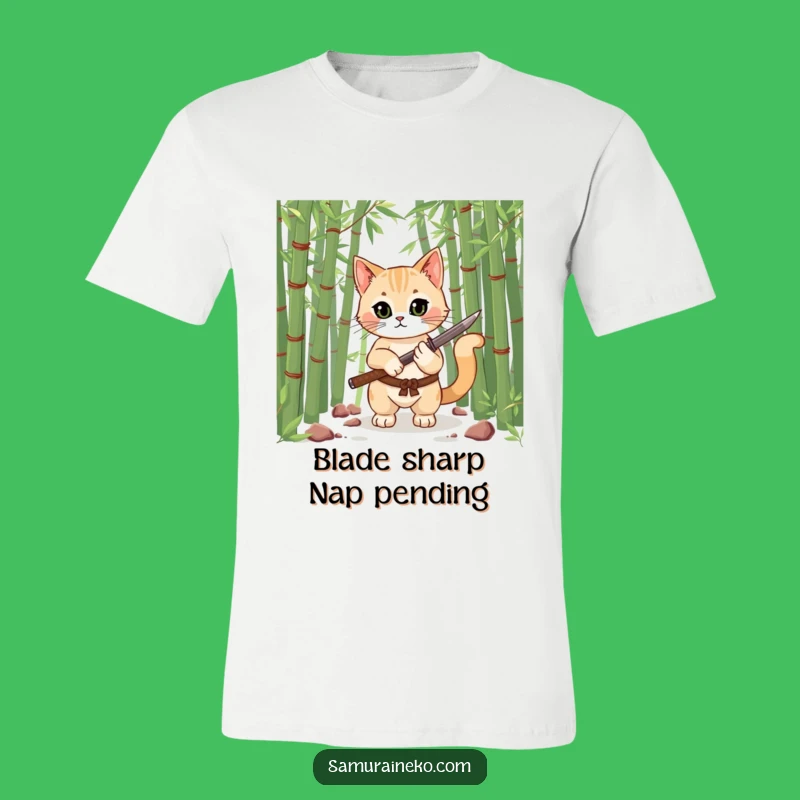 Funny Samurai Cat T-Shirt: Cool Feline Warrior with Miniature Katana, Ultimate Funny Gift!