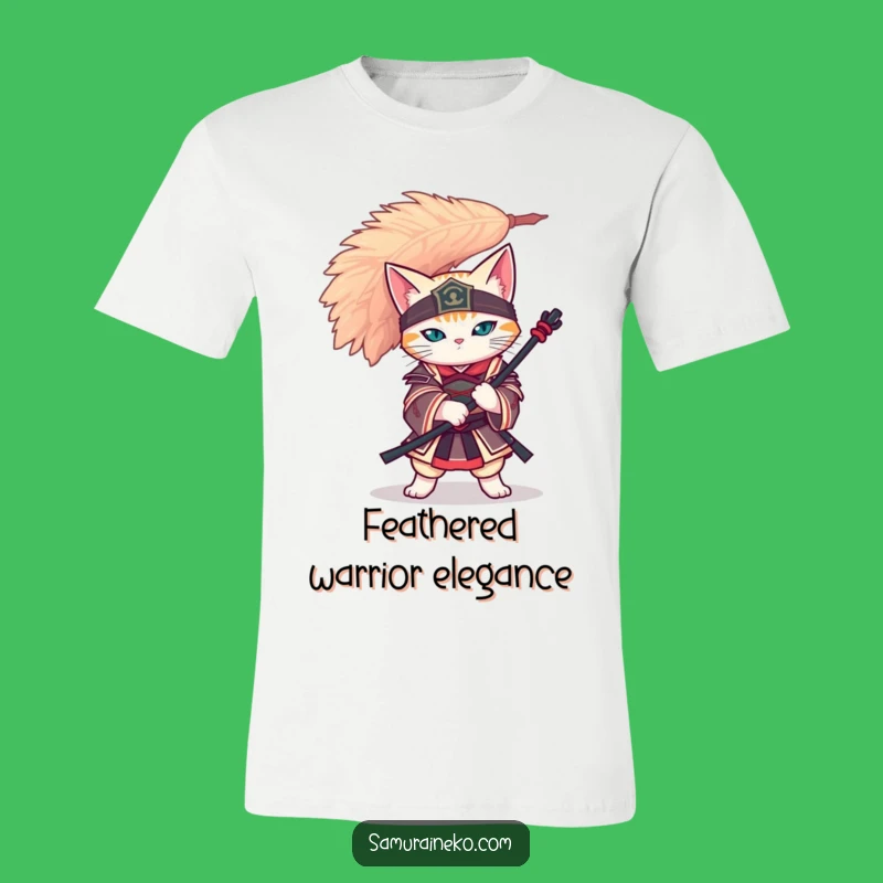 Funny Cat Samurai T-Shirt - Feather Balance Zen Tee