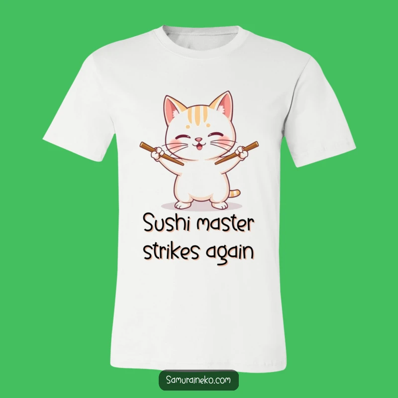 Funny Cat Chopstick Warrior T-Shirt: Witty Apparel for Sushi Masters and Cat Enthusiasts