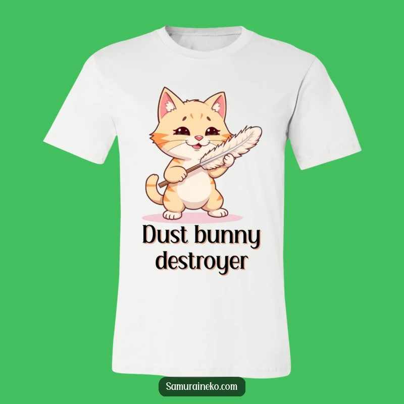 Funny Cat Feather Duster T-Shirt: Playful Kitty Battle - Hilarious Gift Idea!