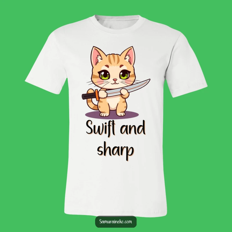 Funny Cat Katana T-Shirt: Proud Warrior with Wide Eyes, Hilarious Gift Idea