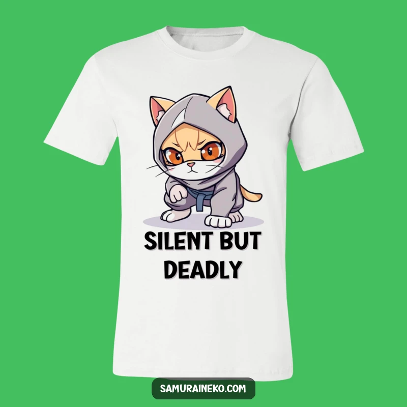 Funny Cat Ninja T-Shirt - Stealthy Feline Action Apparel