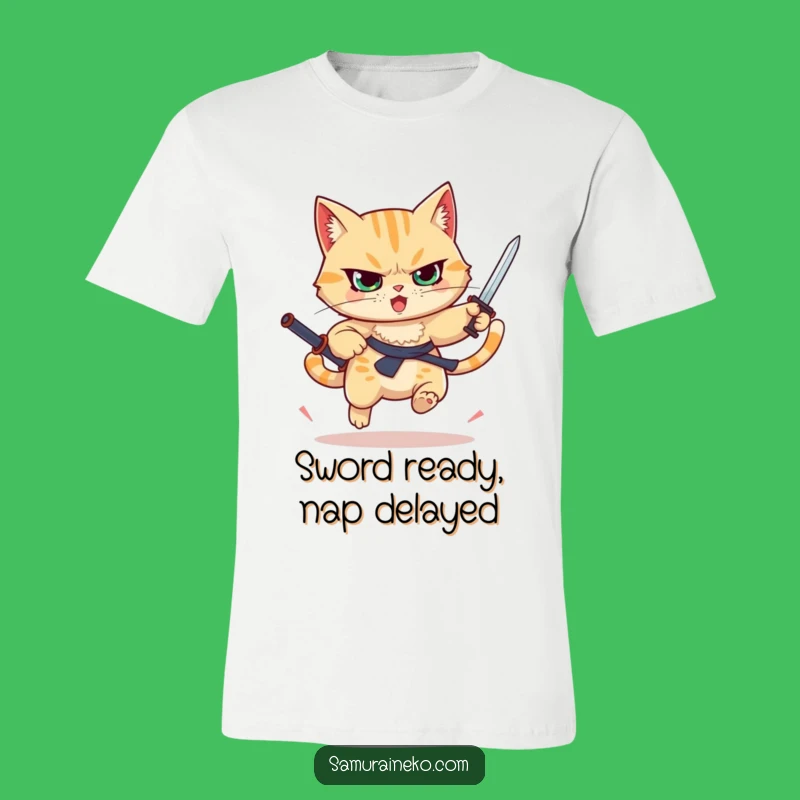 Funny Leaping Cat T-Shirt - Tiny Sword Warrior Tee - Action-Packed Gift