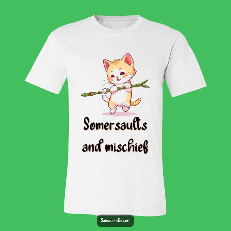 Funny Mischievous Kitten T-Shirt: Ninja Somersault Tee - Action-Packed Funny Gift
