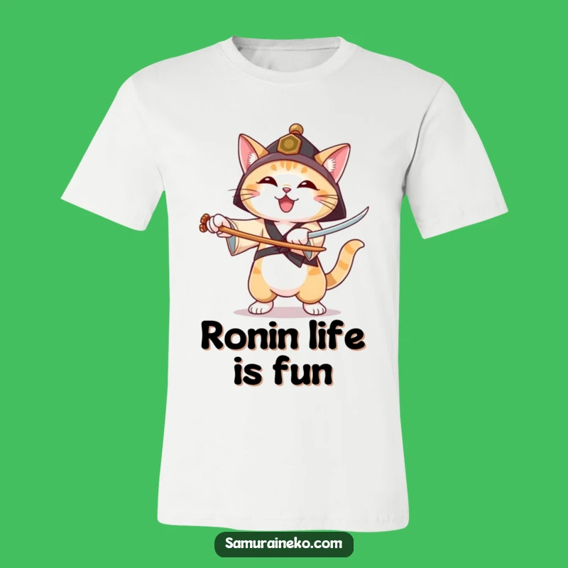 Funny Ronin Cat T-Shirt: Joyful Swordsman Feline, Martial Arts Tee Gift