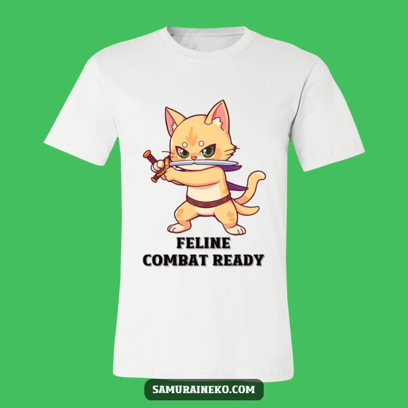 Funny T-Shirt: Cat Warrior Sword - Epic Feline Action Tee, Perfect Gift
