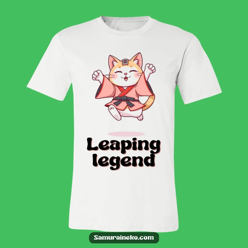 Funny Feudal Cat Leaping T-Shirt: Warrior Feline Hero Tee for Humor Fans