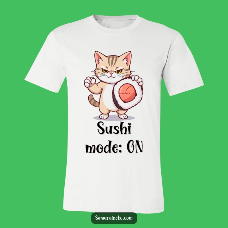 Funny Fierce Kitty Sushi Shirt: Dramatic Cat Pose Tee for Foodie Fun