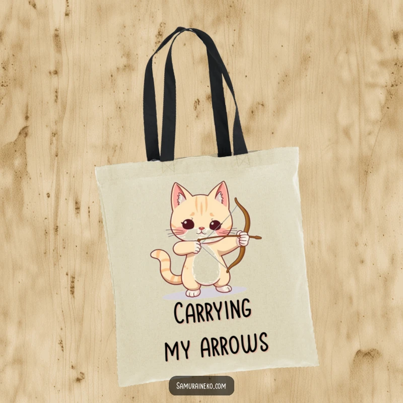 Funny Cat Archer Tote Bag: A funny tote adorned with a determined cat archer, great for errands and carrying items with humorous focus.
