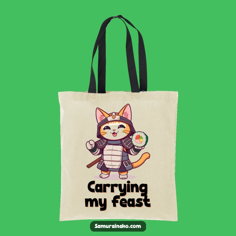 Funny Samurai Cat Sushi Tote Bag: Carry Your Feast with Pride