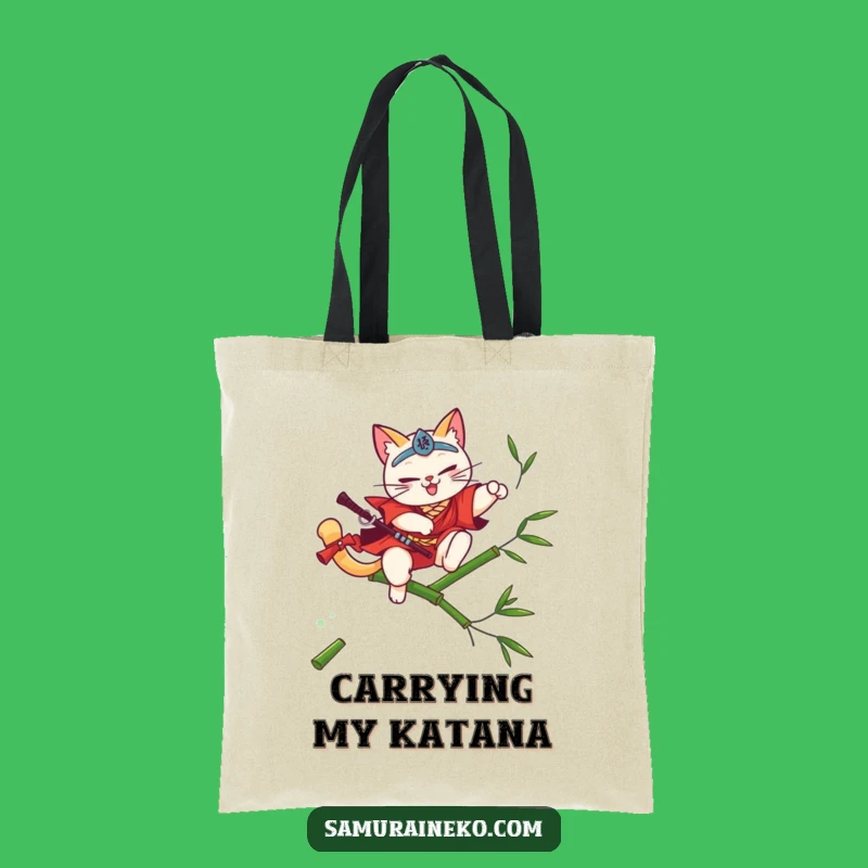 Funny Cat Samurai Tote Bag - Carry Your Essentials with Feline Style