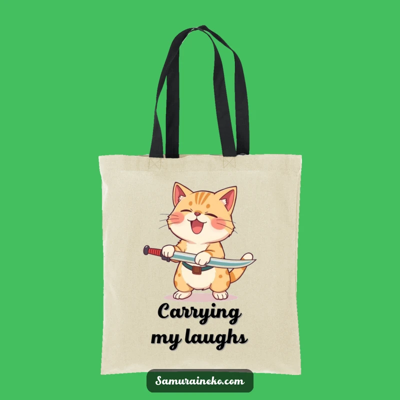 Funny Cat Laughing Sword Tote Bag: Carry Your Humor with Pride, Gift Idea
