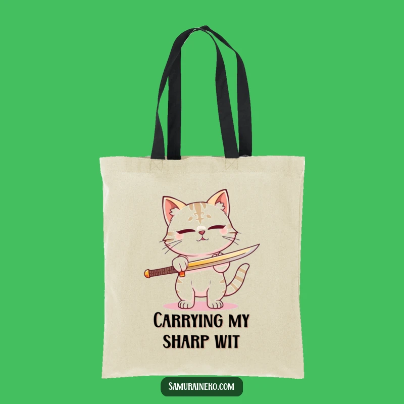 Funny Samurai Cat Sword Tote Bag - Carry Your Focus Hilariously