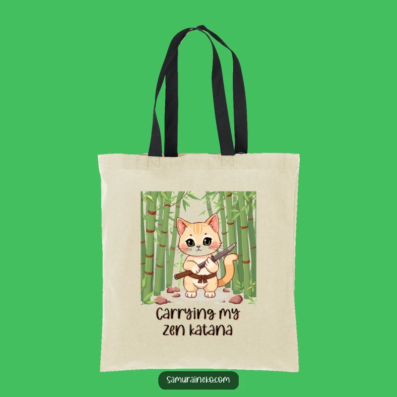 Funny Samurai Cat Tote Bag: Chic Feline Warrior with Katana, Ideal Funny Gift!