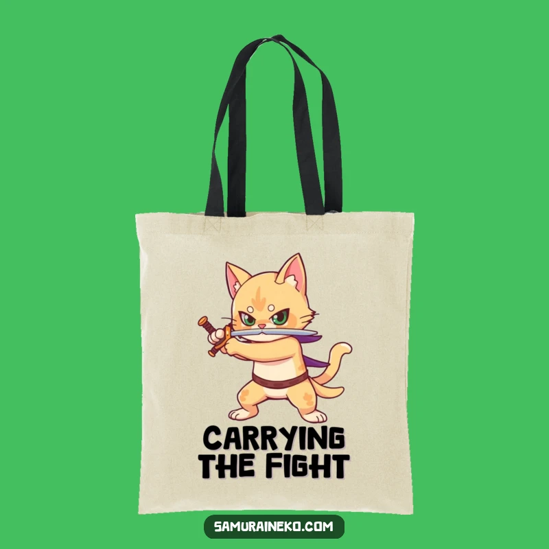 Funny Tote Bag: Cat Warrior Sword - Carry Your Stuff in Style, Great Gift