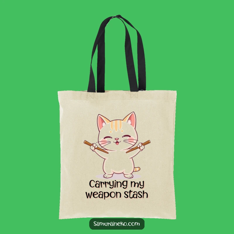 Funny Cat Chopstick Tote Bag: Carry Your Essentials with Feline Flair and Humor
