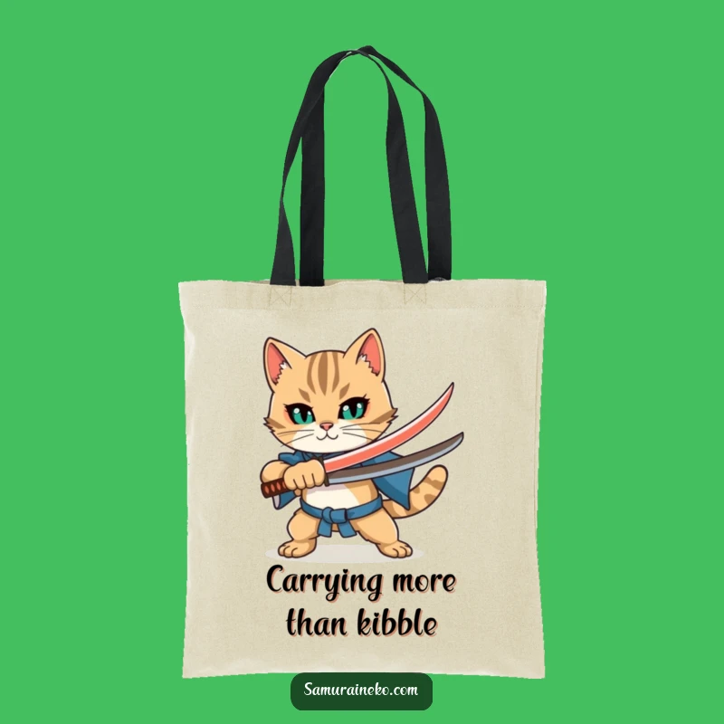 Funny Cat Katana Tote Bag: Bold Warrior Feline Everyday Perfect Gift