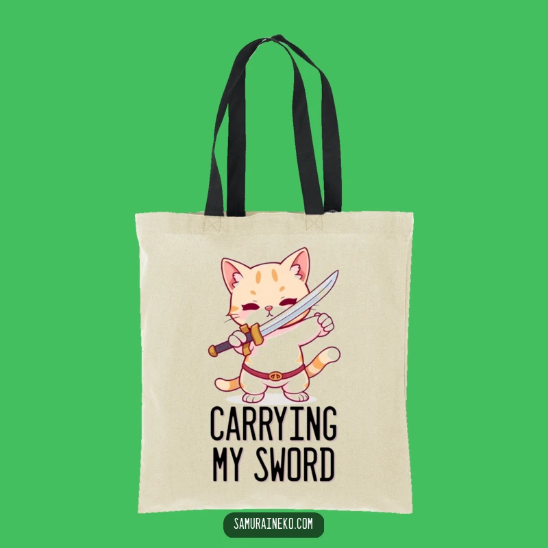 Funny Cat Tiny Sword Tote Bag: Carry Your Essentials with Hilarious Feline Charm