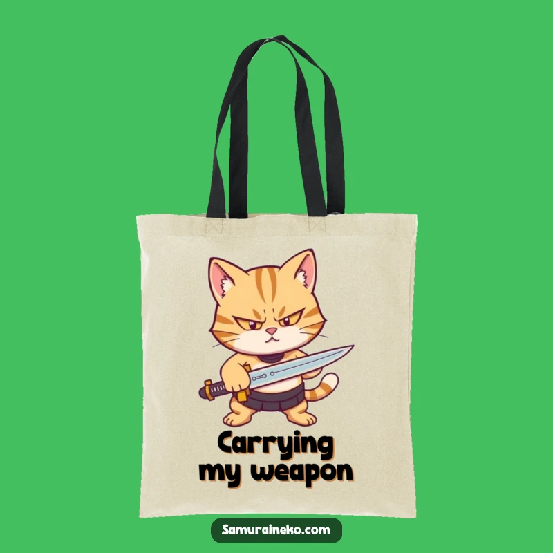 Funny Cat Warrior Tote Bag: Determined Feline Sharpening Sword, Your New Favorite Funny Gift
