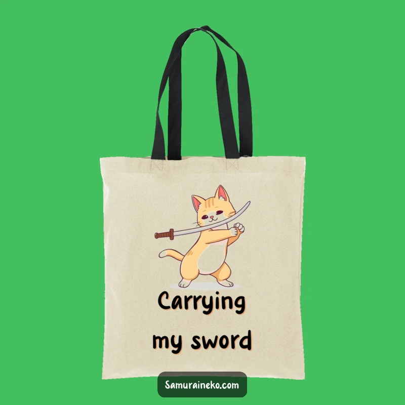 Funny Cat Warrior Tote: Playful Sword Flourish Bag for Daily Errands, Gift Idea