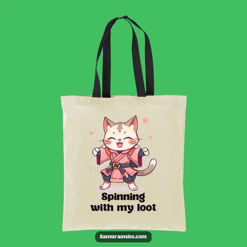 Funny Feline Samurai Spin Tote Bag - Carry Your Joyful Energy