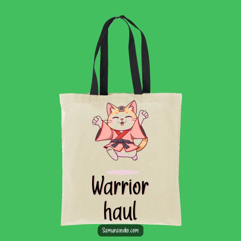 Funny Feudal Cat Warrior Tote Bag: Carry Your Triumph with Style
