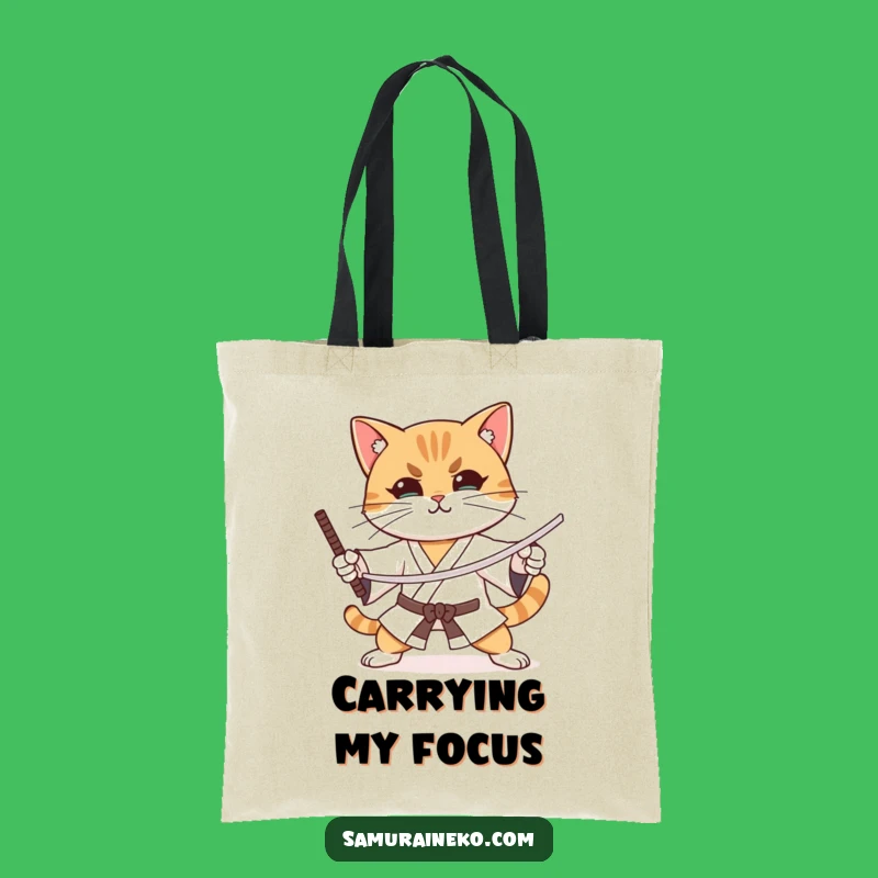 Funny Focused Cat Sword Tote Bag - Hilarious & Practical Martial Arts Carryall