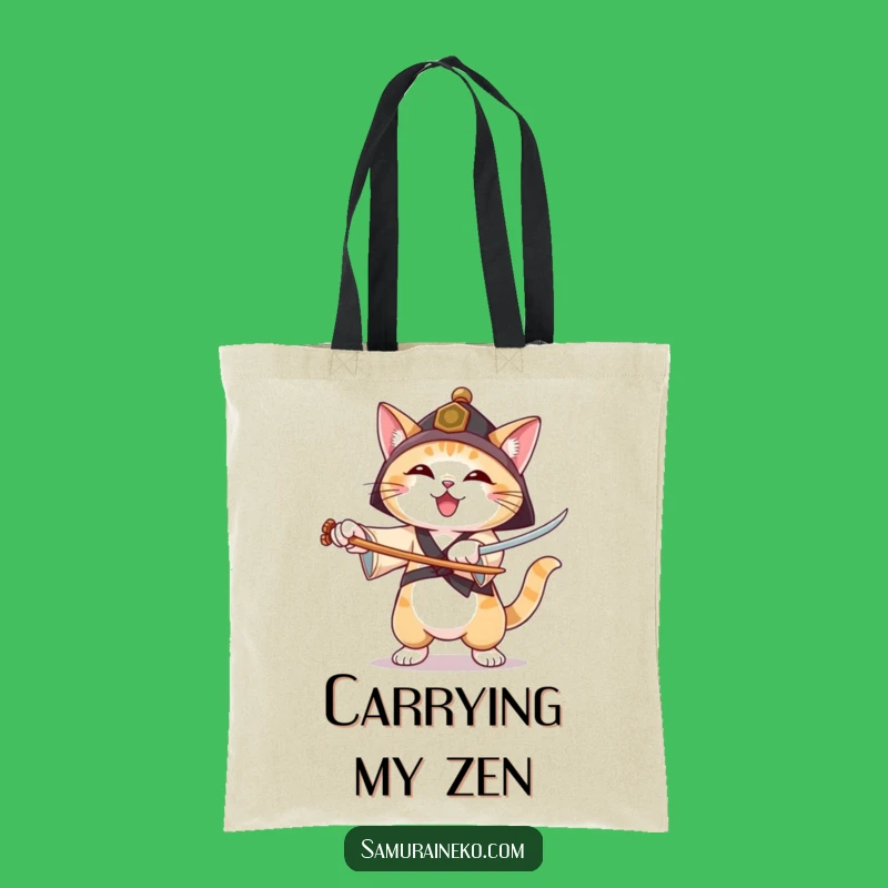 Funny Ronin Cat Tote Bag: Joyful Swordsman Feline, Martial Arts Carryall Gift