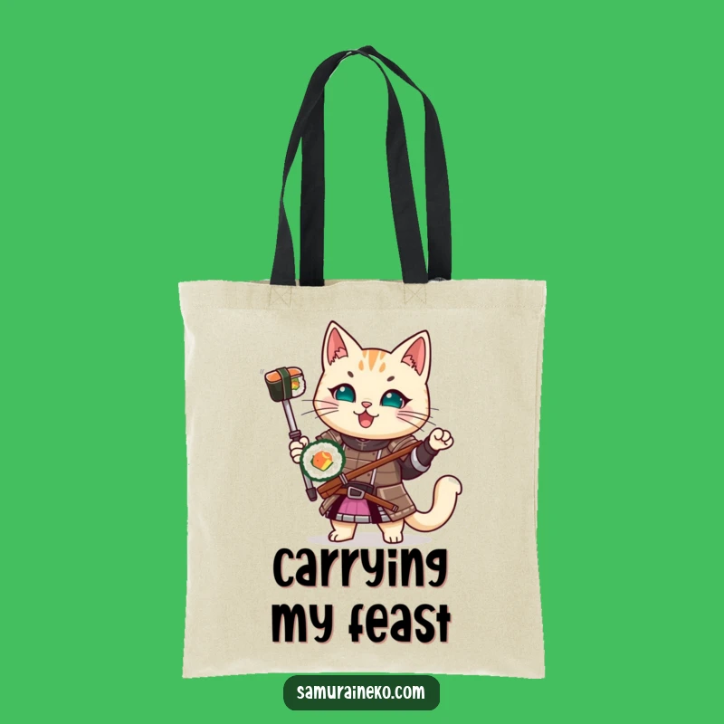 Funny Samurai Cat Sushi Tote Bag: Carry Your Essentials with Hilarious Warrior Style