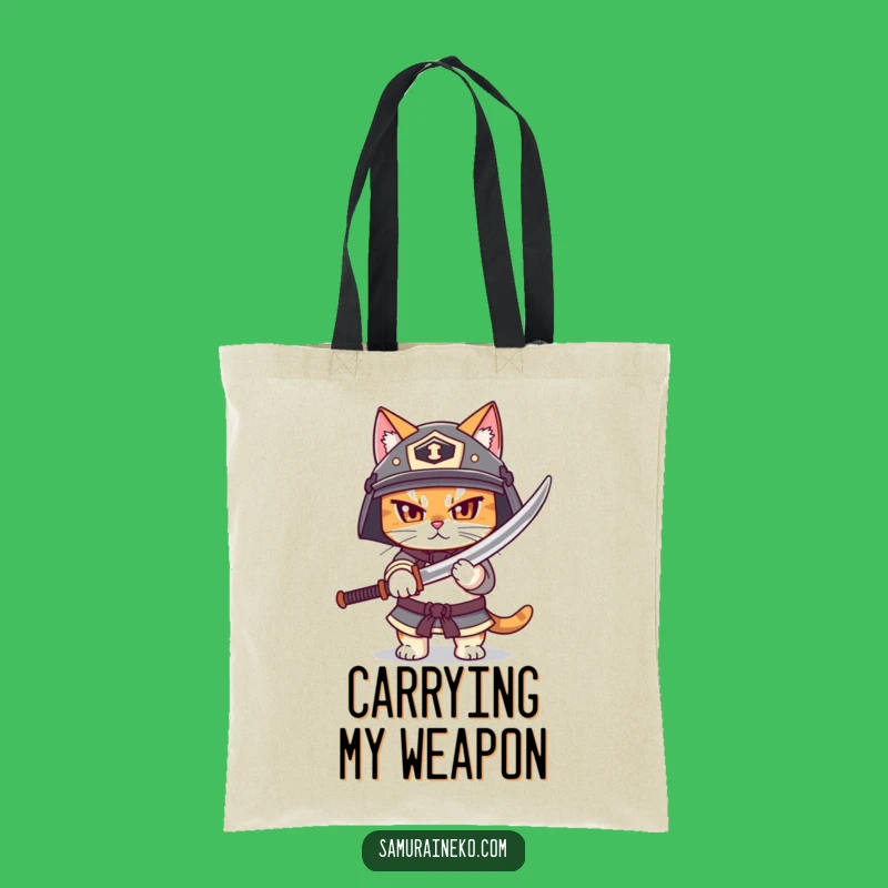 Funny Samurai Cat Tote Bag: Carry Your Gear with Warrior Feline Flair