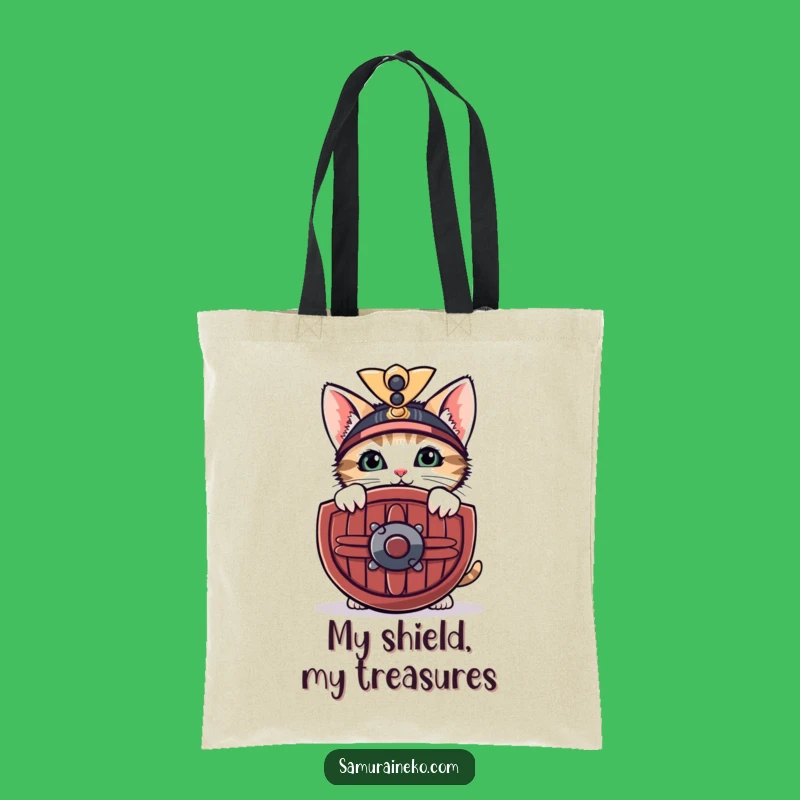 Funny Shy Samurai Kitten Tote Bag: Cute Feline Carry-All for Everyday Peace