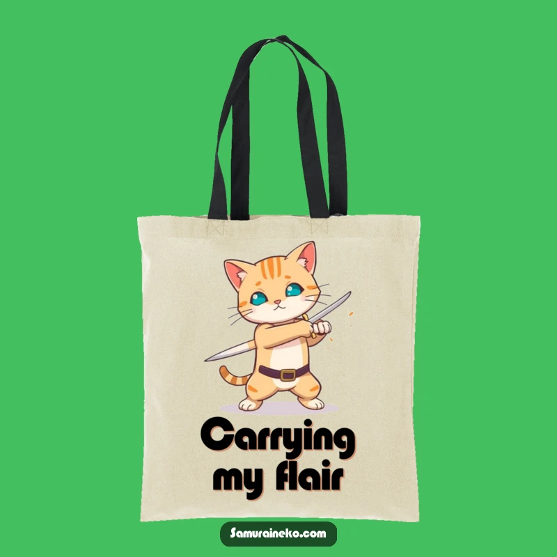 Funny Sword Swing Cat Tote Bag - Fiery Blade Carry-All - Great Action Gift