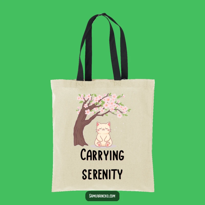 Funny Zen Cat Blossom Tote Bag - Carry Your Peace & Style