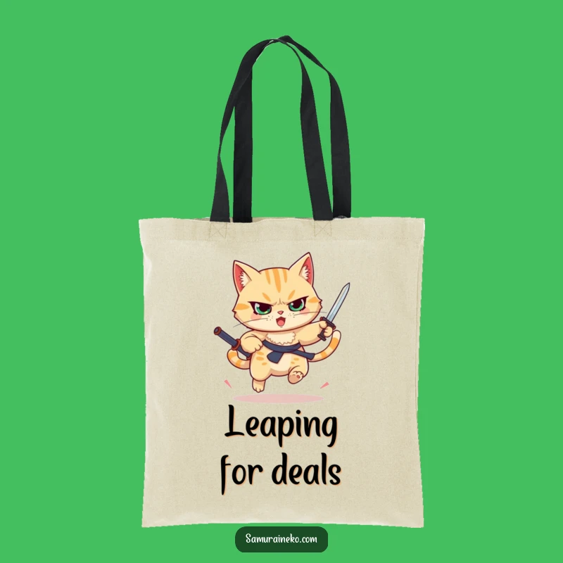 Funny Leaping Cat Tote Bag - Tiny Sword Warrior Carry-All - Great Action Gift