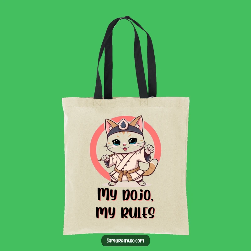 Funny Samurai Cat Tote Bag: Smiling Martial Artist Everyday Perfect Gift