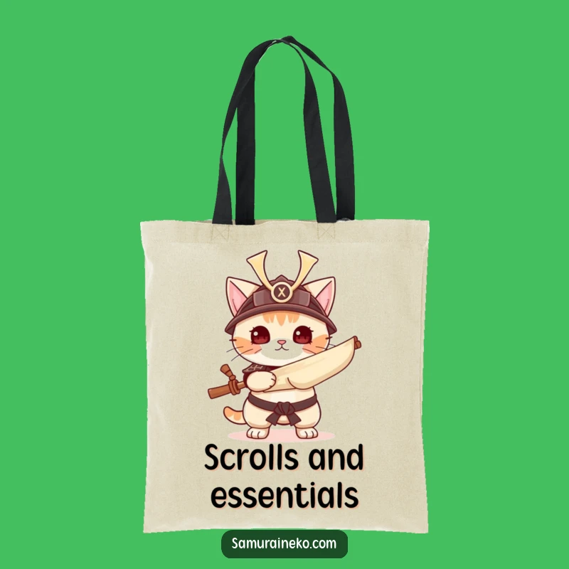 Funny Samurai Cat Tote Bag - Warrior Scroll Carry-All - Unique Gift for Feline Fans